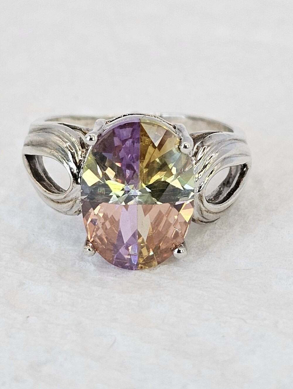Genuine Sunset Quartz Ring Sterling Silver Platinum Finish Size 8